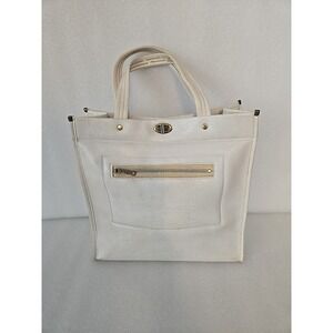 Vintage White Lady's Pride Faux Leather Tote Bag with‎ Turnlock Closure